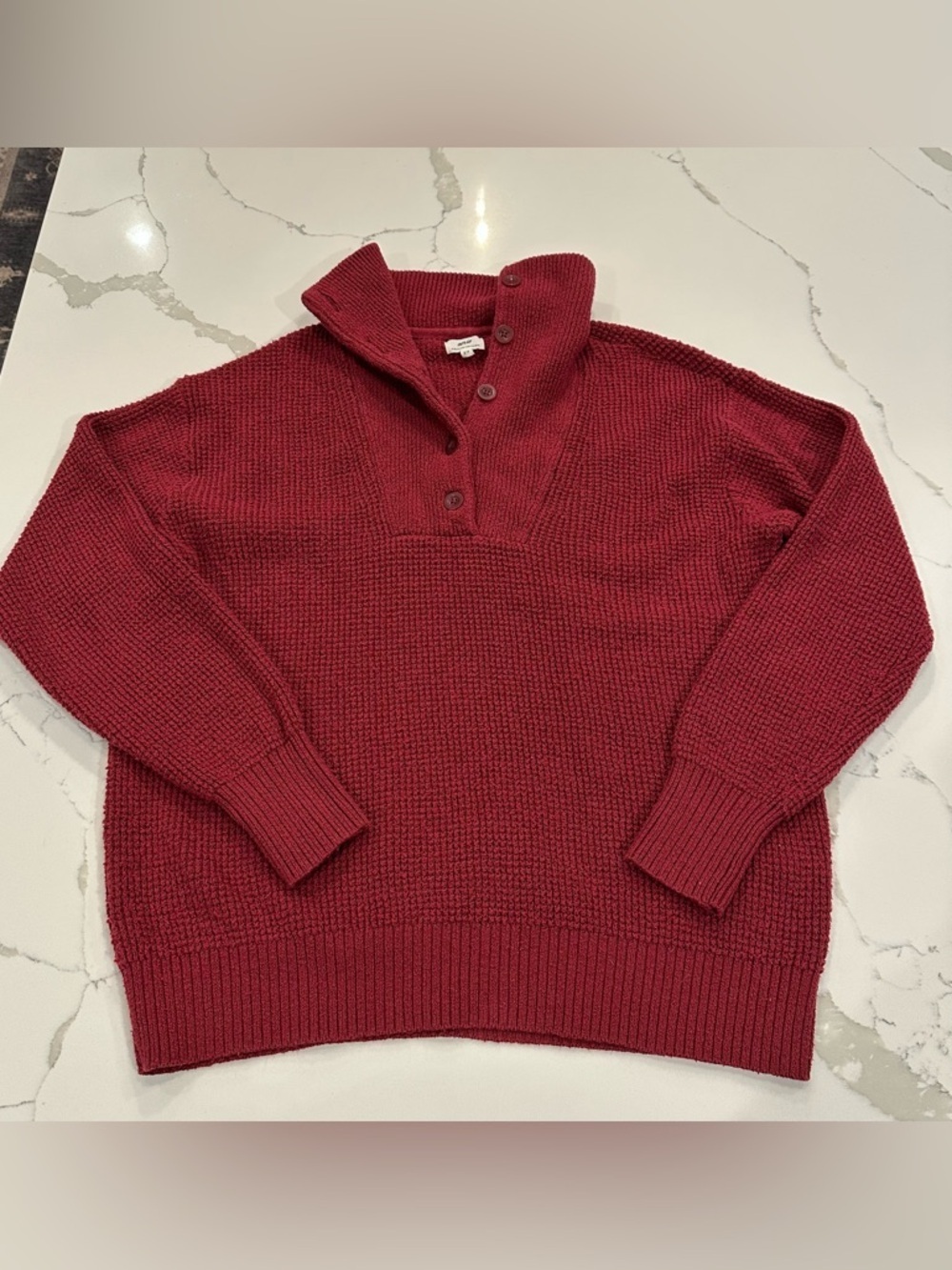 Aerie Cozyup Waffle Knit Henley Button Sweater Womens S Burgundy Red Loungewear